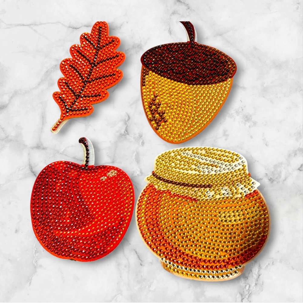 Coaster Set 8 Fall Shaped Hand Crafted & Sealed Diamond Art - Picture 5 of 5